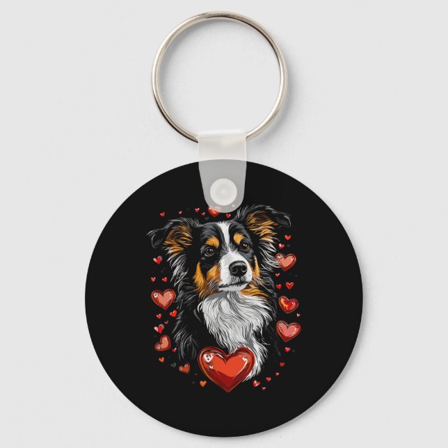 Valentine's Day Miniature American Shepherd  Key Ring (Front)