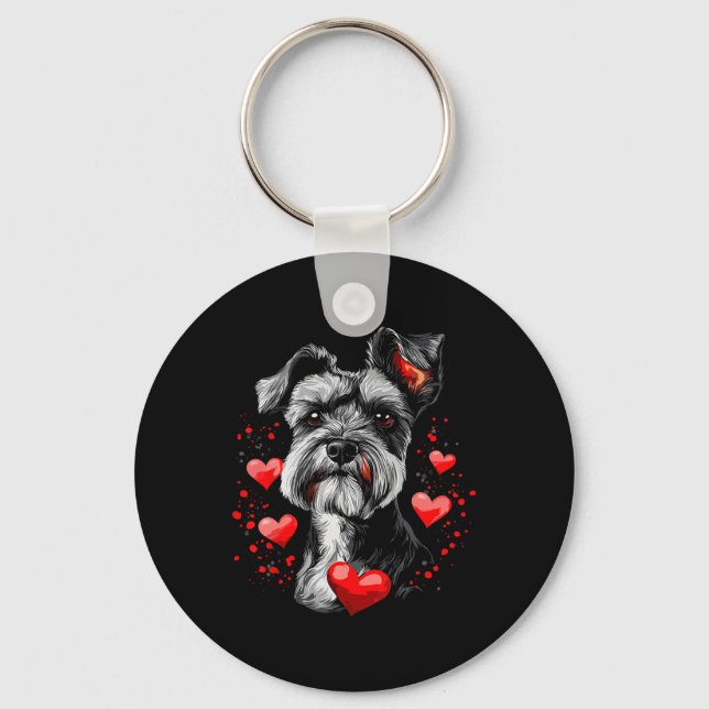 Valentine's Day Miniature Schnauzer  Key Ring (Front)