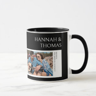Valentines Day Minimalist Black Two Photo Mug