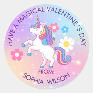 Valentine's Day Modern Gift with Cute Unicorn Classic Round Sticker