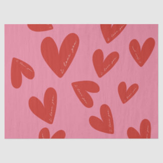 Valentine's Day Modern Red & Pink Hearts Script Tissue Paper