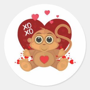 Valentine's Day Monkey Classic Round Sticker