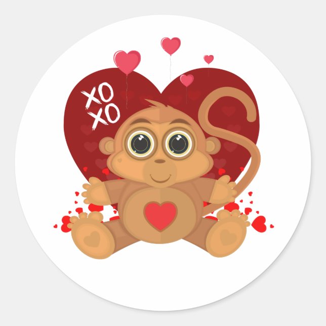 Valentine's Day Monkey  Classic Round Sticker (Front)