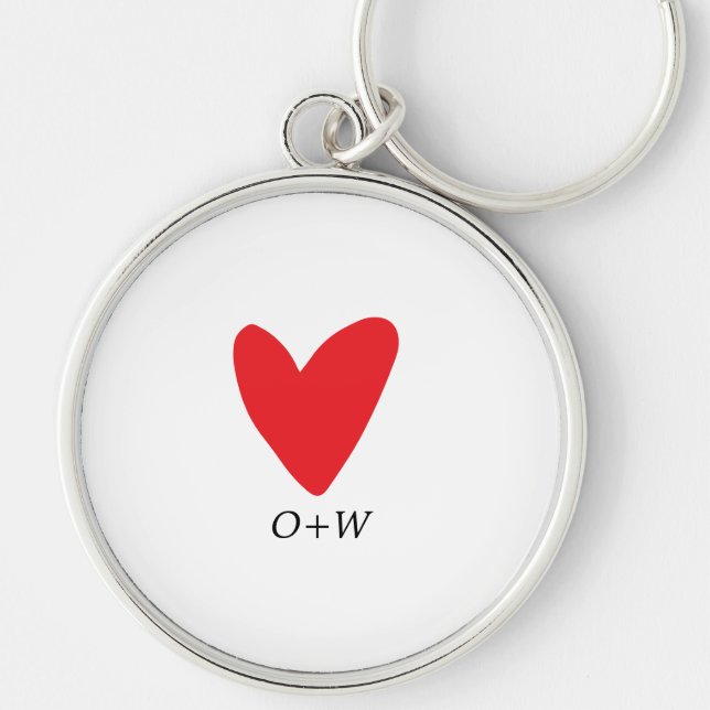 Valentine's Day monogrammed red heart Key Ring (Front)