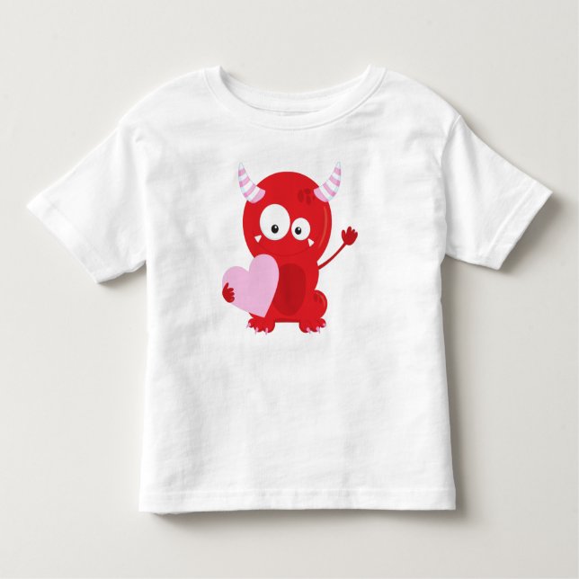 Valentine's Day Monster, Cute Monster, Hearts Toddler T-Shirt (Front)