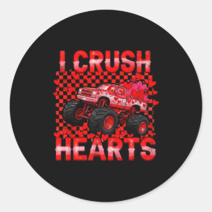 Valentines Day Monster Truck Crush Hearts Toddler Classic Round Sticker