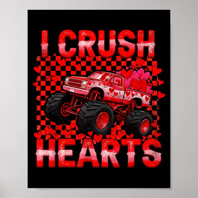 Valentines Day Monster Truck Crush Hearts Toddler  Poster (Front)