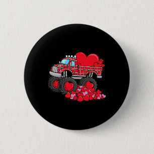 Valentine's Day Monster Truck With Hearts Plaid Bo 6 Cm Round Badge