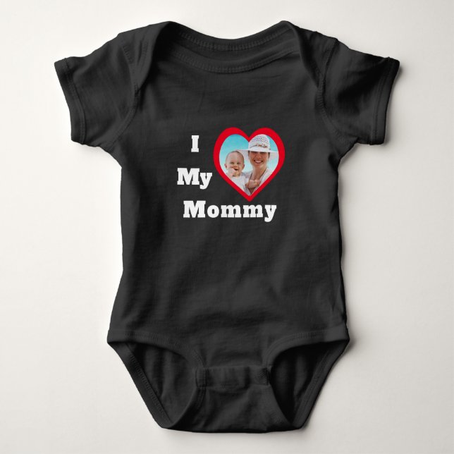 Valentines Day Mothers Photo Text I Love My Mummy Baby Bodysuit (Front)
