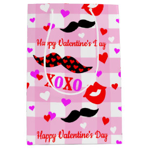 Valentine's Day Moustaches Love and Kisses Medium Gift Bag