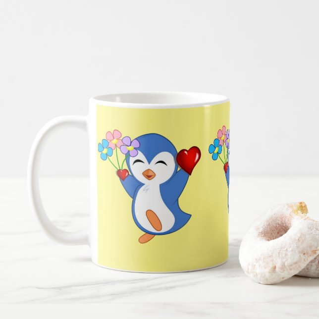 Valentine's Day Mugs Penguin Hearts (With Donut)