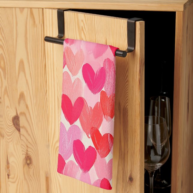 Valentines Day Multi Hearts Pattern Love Tea Towel (Thirds Fold)