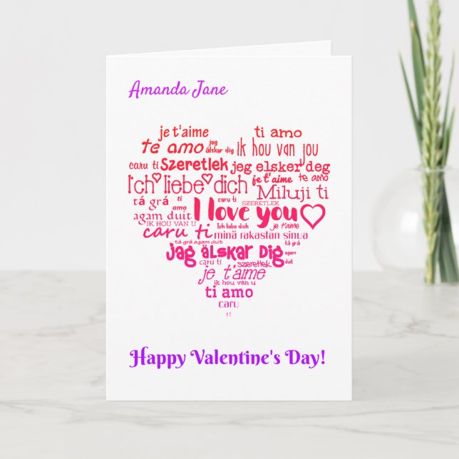 Valentine's Day Multi-Lingual Heart Word-Cloud Holiday Card (Front)