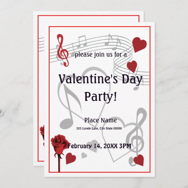 Valentine's Day Music Party Invitation (Front/Back)