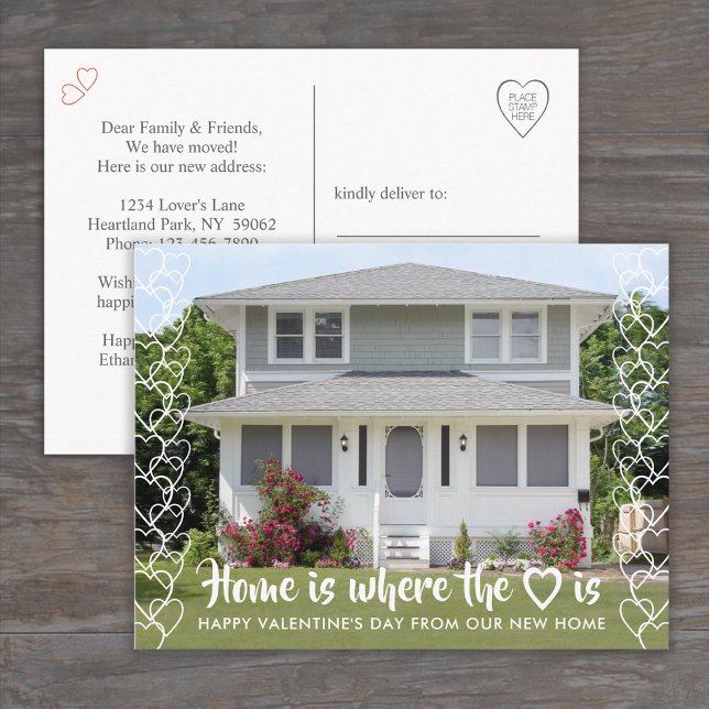 Valentines Day New Home Address Photo Moving Announcement Postcard (Creator Uploaded)