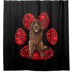 Valentines day   Newfie dog love paw gift Shower Curtain