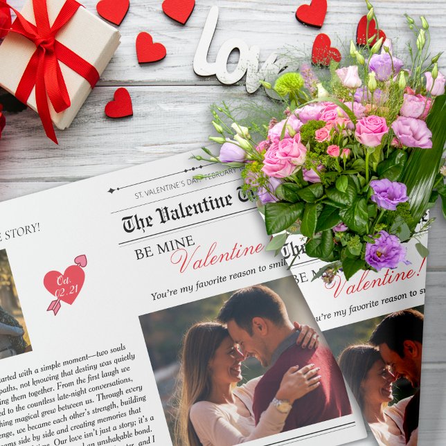 Valentine's Day Newspaper Our Love Story Flower Wrapping Paper (Valentine's Day Newspaper Our Love Story Flower Wrapping Paper)