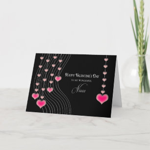 Valentine's Day - Niece - Black/Pink Hearts Holiday Card