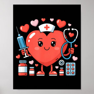 Valentines Day Nurse Heart Funny Nursing Scrub Top Poster