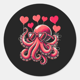 Valentines Day Octopus With Heart Bylloons Octopus Classic Round Sticker
