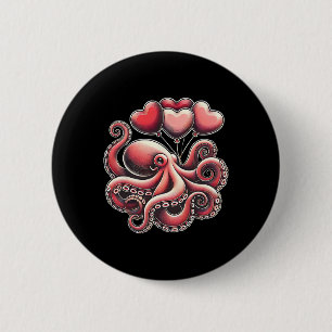 Valentines Day Octopus With Heart Lloons Octopus V 6 Cm Round Badge