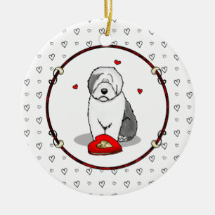 Valentine's Day Old English Sheepdog Grey 1 Cute Ceramic Ornament