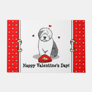 Valentine's Day Old English Sheepdog Grey 1 Cute Doormat