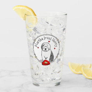 Valentine's Day Old English Sheepdog Grey 1 Cute Glass