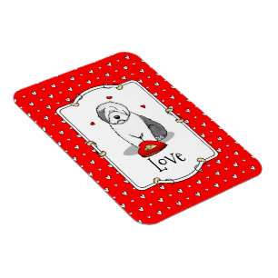 Valentine's Day Old English Sheepdog Grey 1 Cute Magnet