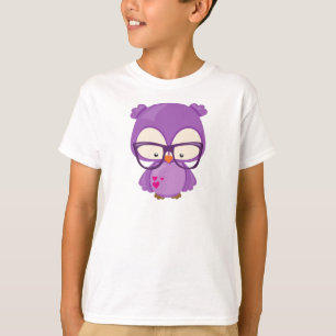 Valentine's Day Owl, Purple Owl, Glasses, Hearts T-Shirt