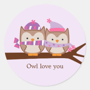 Valentines Day Owls Classic Round Sticker