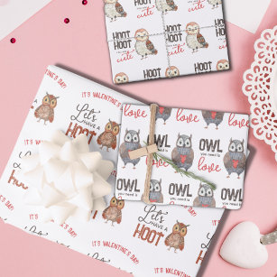 Valentine's Day Owls Cute Wrapping Paper Sheet