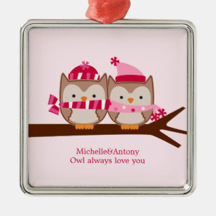 Valentines Day Owls Metal Ornament