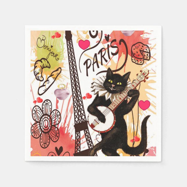 Valentine's Day Paper Napkins, Paris France Napkin (Front)