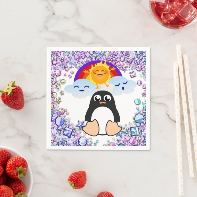 Valentine's Day Paper Napkins, Penguin Hearts Napkin (Insitu)