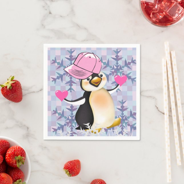 Valentine's Day Paper Napkins, Penguin Hearts Napkin (Insitu)