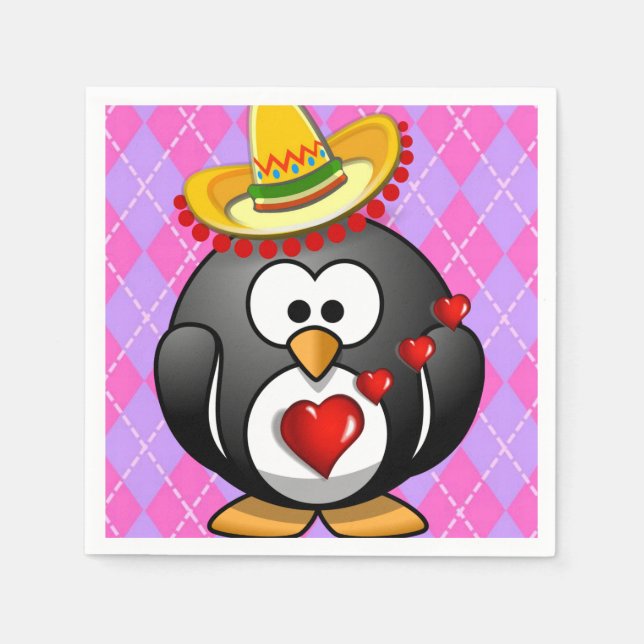 Valentine's Day Paper Napkins, Penguin Napkin (Front)