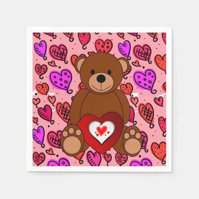 Valentine's Day Paper Napkins, Teddy Bear Napkin (Front)