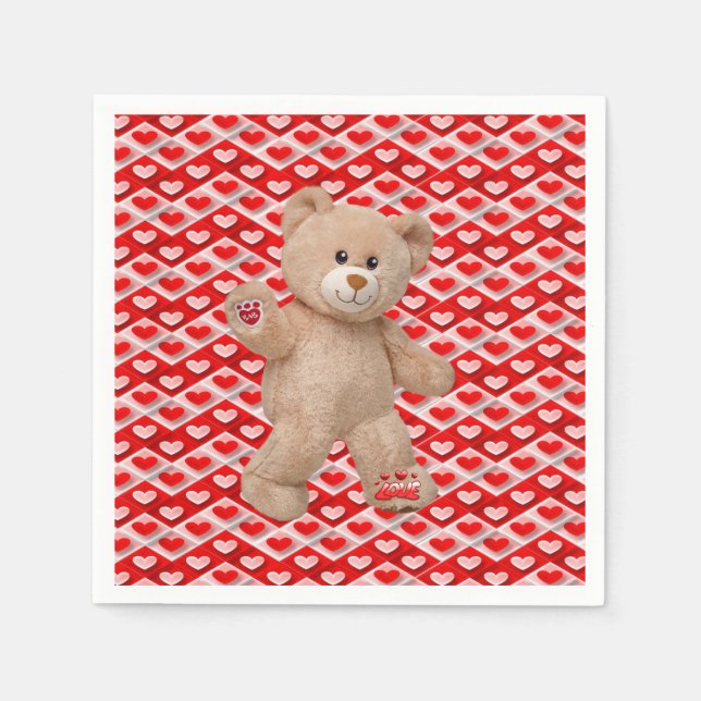Valentine's Day Paper Napkins, Teddy Bear Napkin (Front)