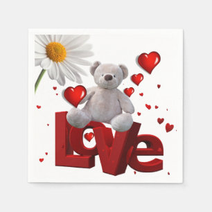 Valentine's Day Paper Napkins, Teddy Bear Napkin