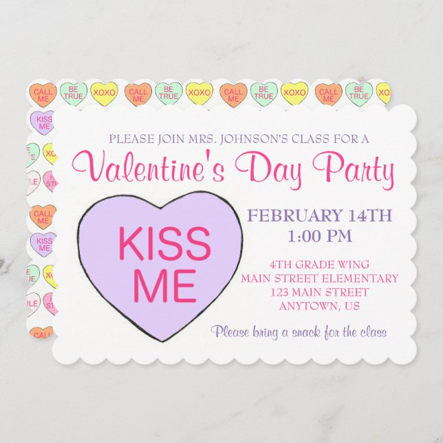 Valentine's Day Party Candy Conversation Heart Invitation (Front/Back)