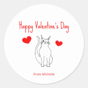 Valentine's Day Party Classroom Cute Cat Hearts   Classic Round Sticker