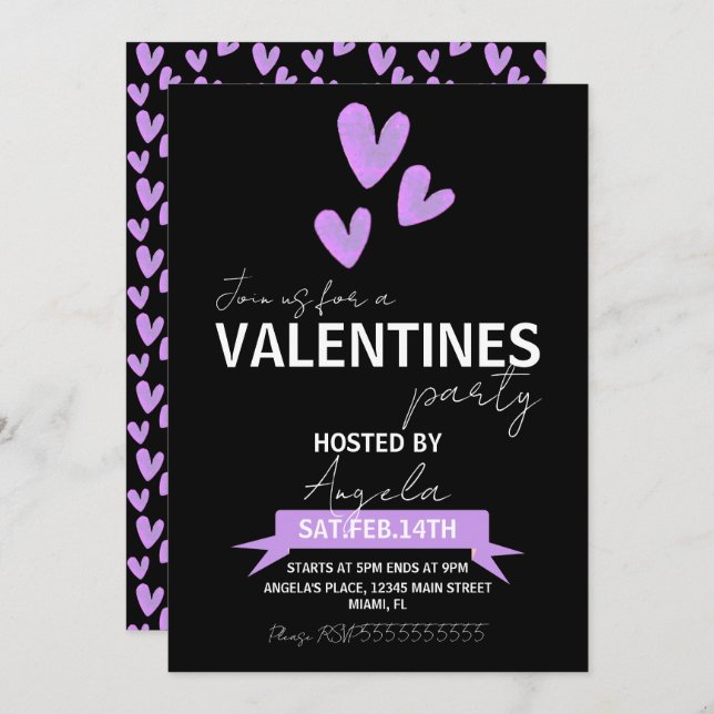 Valentines Day Party Event Watercolor Heart Invitation (Front/Back)