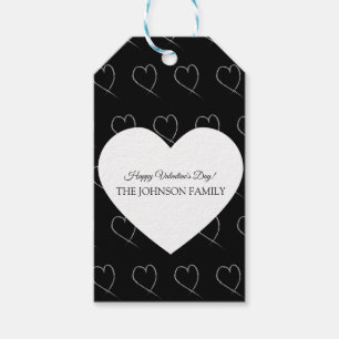 Valentines Day Party Hand Drawn Hearts White Grey Gift Tags