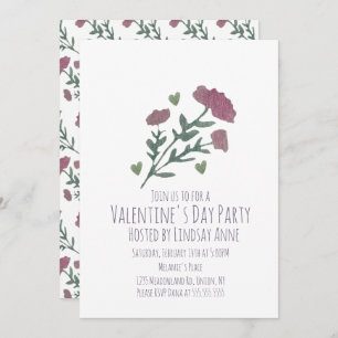 Valentines Day Party Heart Watercolor Flowers Invitation