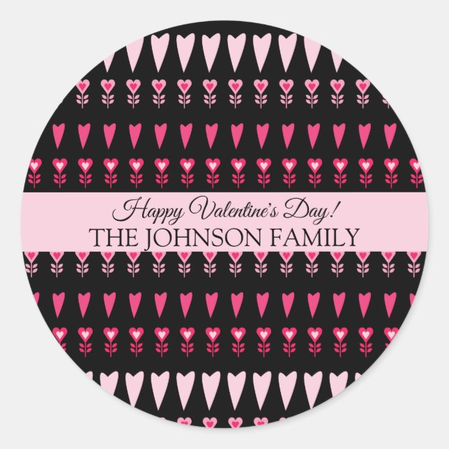 Valentines Day Party Hearts Flowers Pattern Classic Round Sticker (Front)