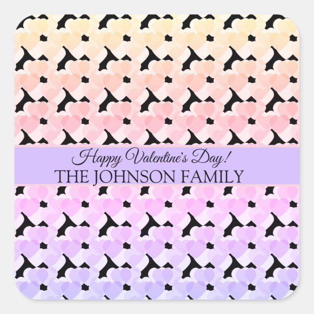 Valentines Day Party Hearts Rainbow Pattern Square Sticker (Front)