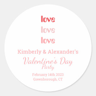 Valentine's Day Party Pink and Red typography Classic Round Sticker