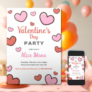 Valentine's Day Party Pink Red Hearts Invitation