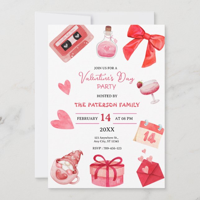 Valentines Day Party Red And Pink Invitation (Front)